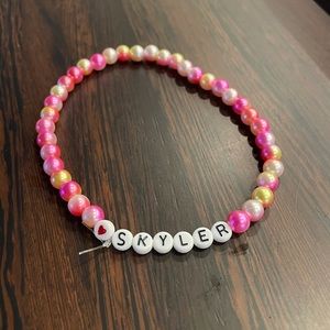 Tie dye hot pink and yellow/orange pearl necklace
